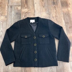 Paris Atelier Black Textured Blazer with Gold Accents